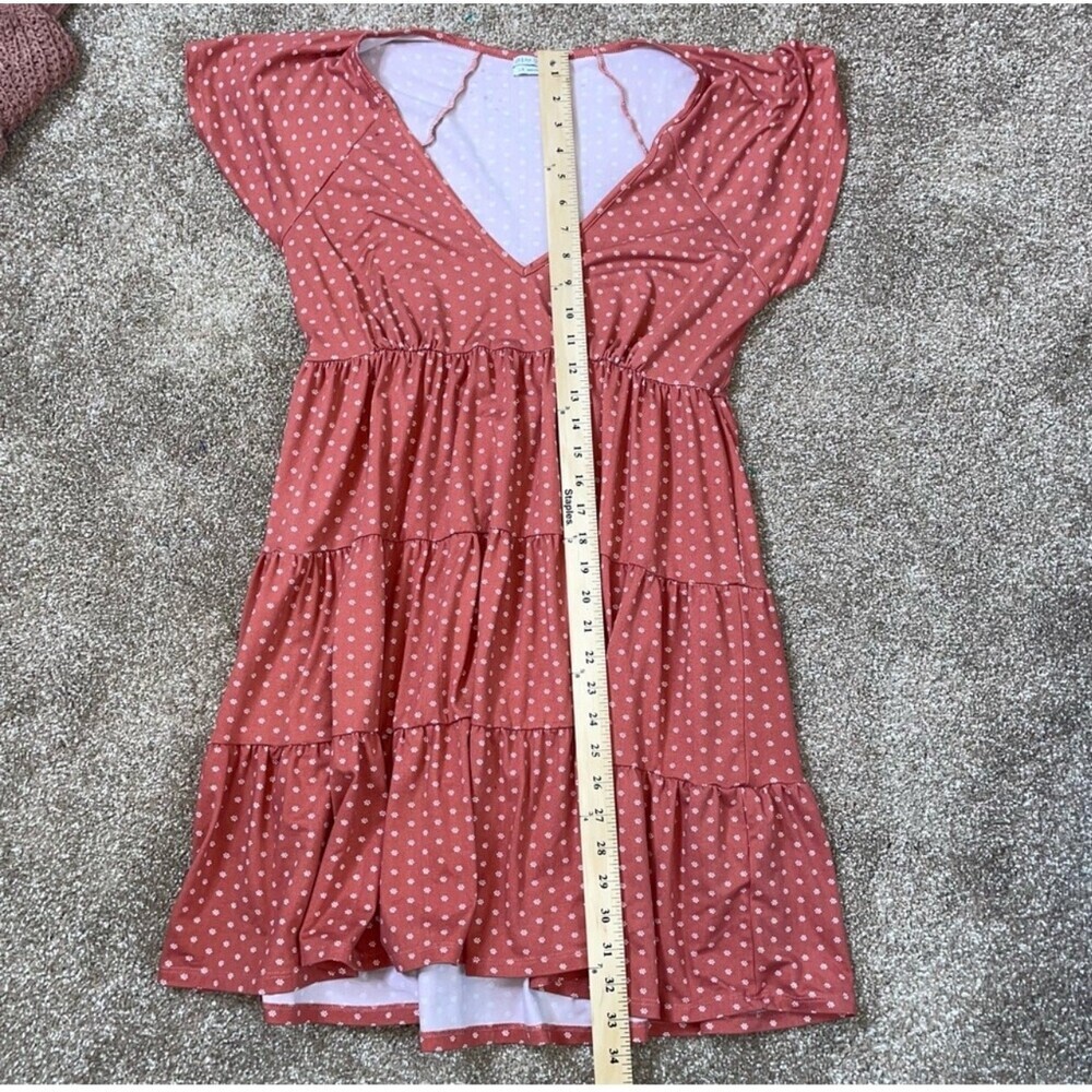 Urban Outfitteres tiered dress rust orange floral print V-neck above knee SZ LG - Picture 9 of 12